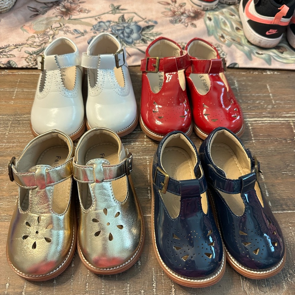 FOUR LIKE NEW Felix & Flora toddler shoes! Red, navy, white and gold!